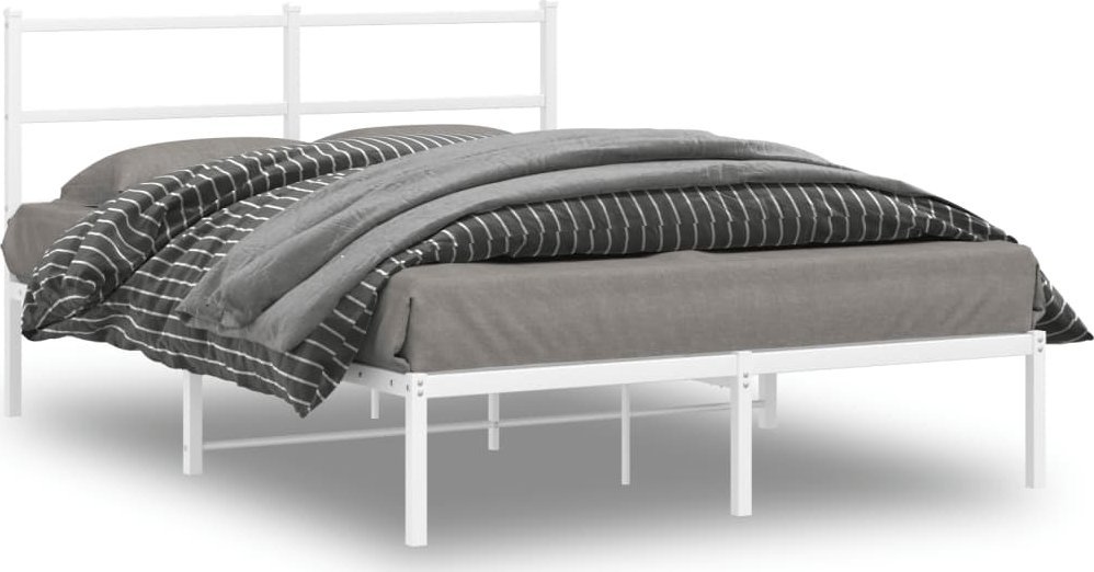 vidaXL Metalowa rama łóżka z wezgłowiem, biała, 140x190 cm