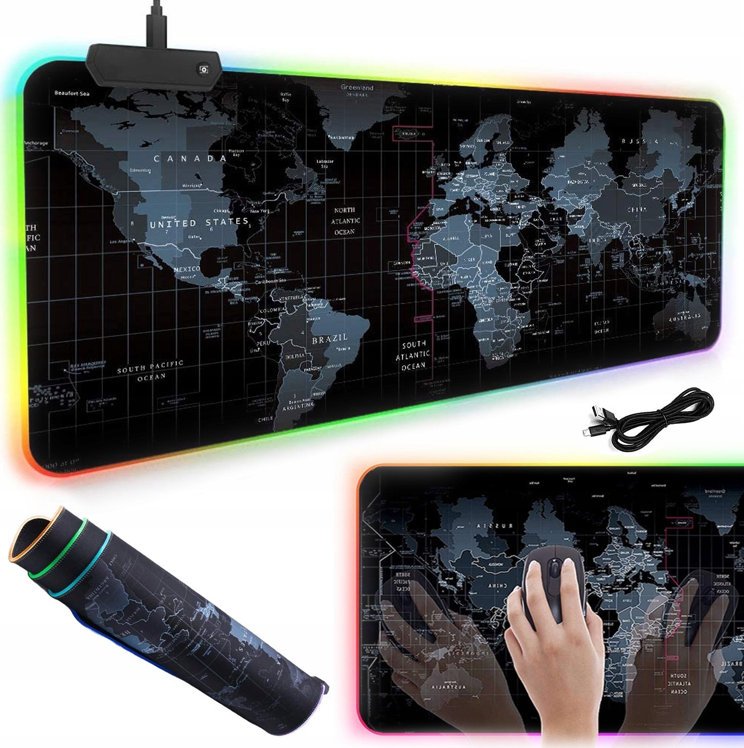 ŚWIECĄCA PODKŁADKA KOMPUTEROWA DUŻA ŚWIAT RGB-1