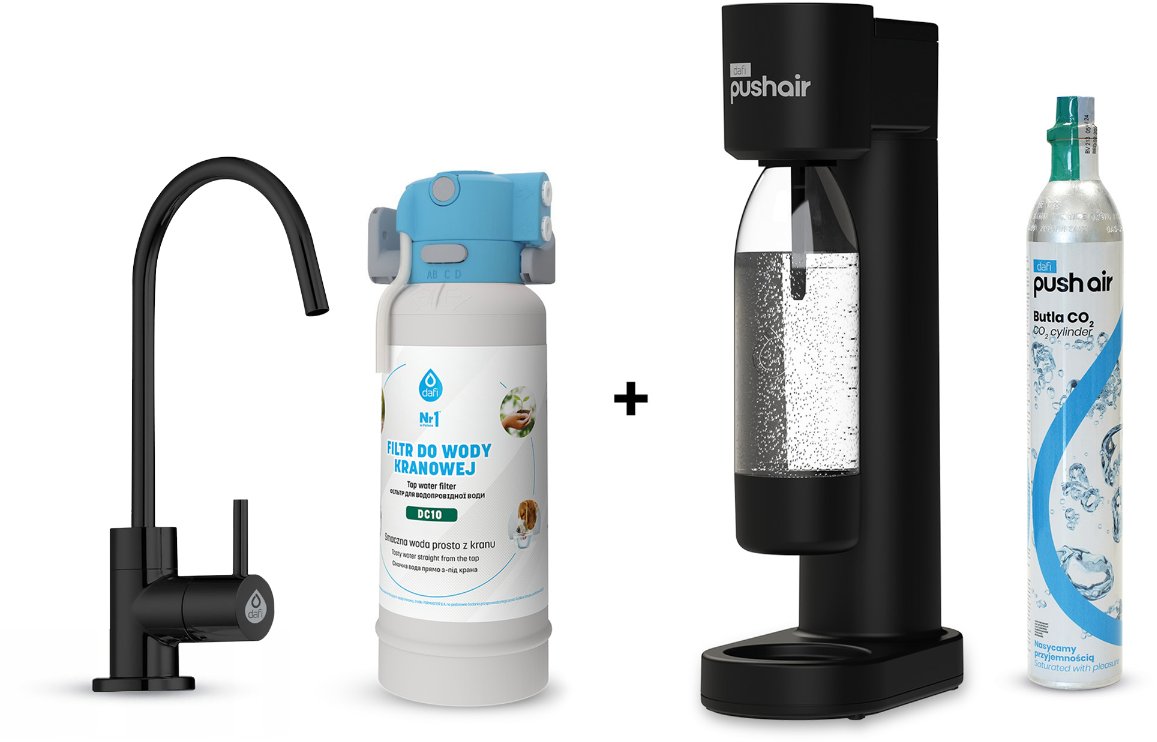 PushAir saturator nabój butelka + Flow Comfort DC10 kran Alto czarny