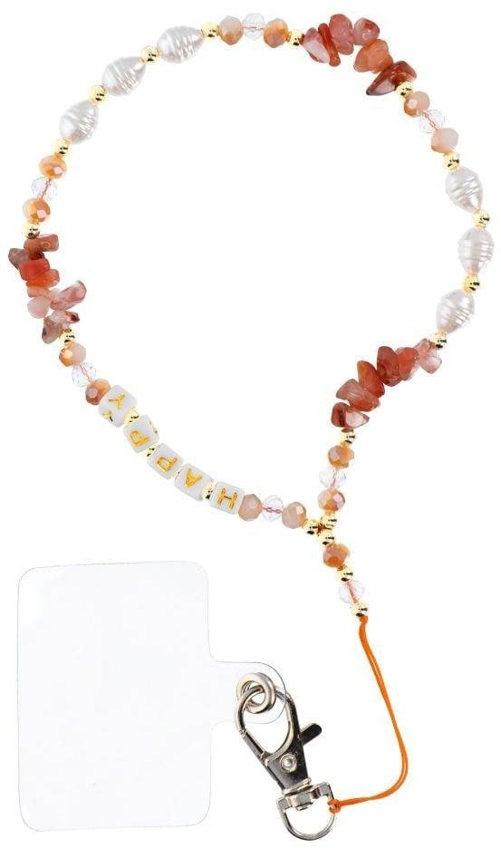 Smycz do telefonu, Zawieszka do telefonu - HAPPY / długość sznura 44cm (22cm w pętli) / na rękę - pomarańczowy