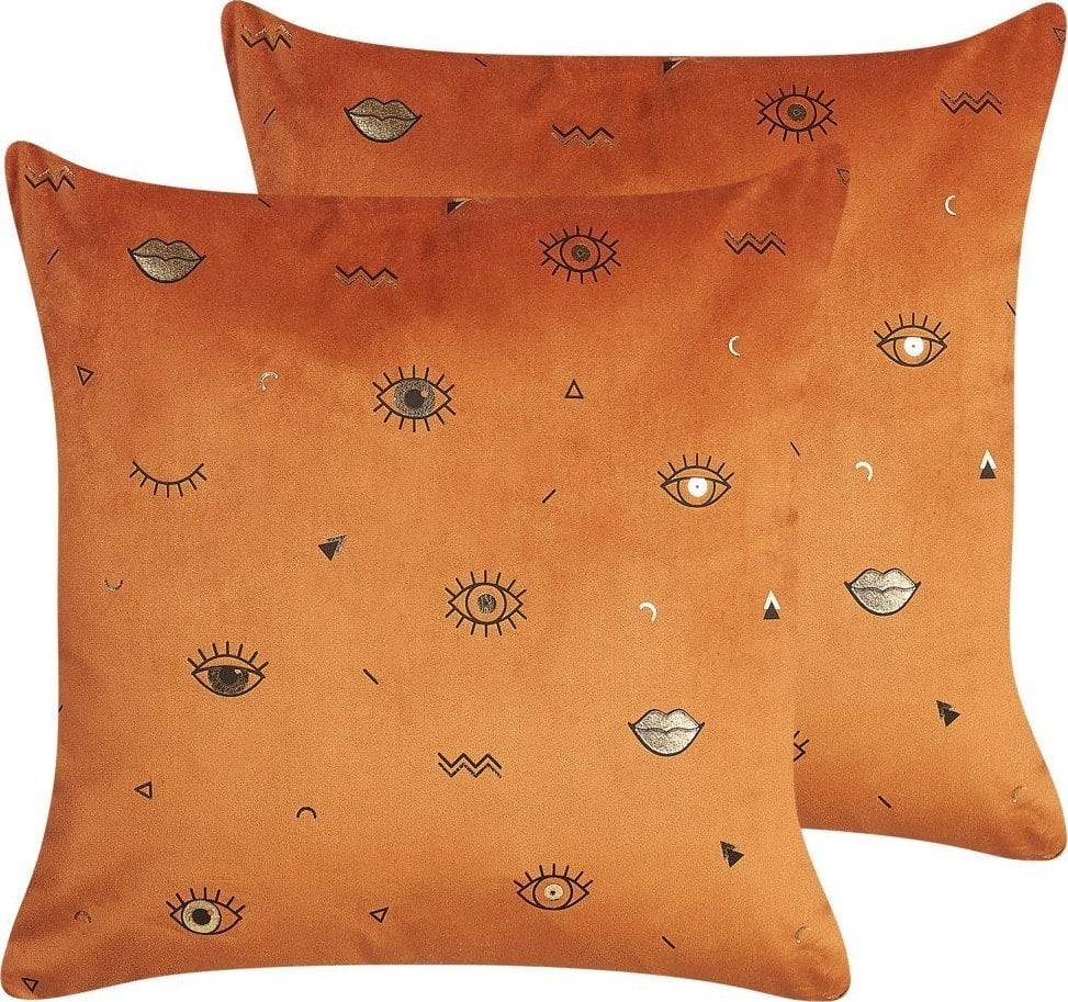 Beliani 2 Welurowe Poduszki Dekoracyjne Z Motywem Oka 45 X 45 Cm Pomarańczowe Aeonium!