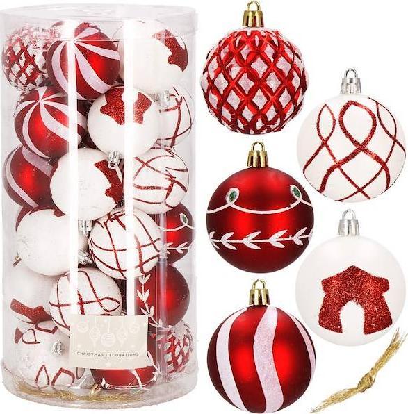 Springos Bombki choinkowe 30 szt. czerwony 6 cm zestaw choinkowy UNIWERSALNY
