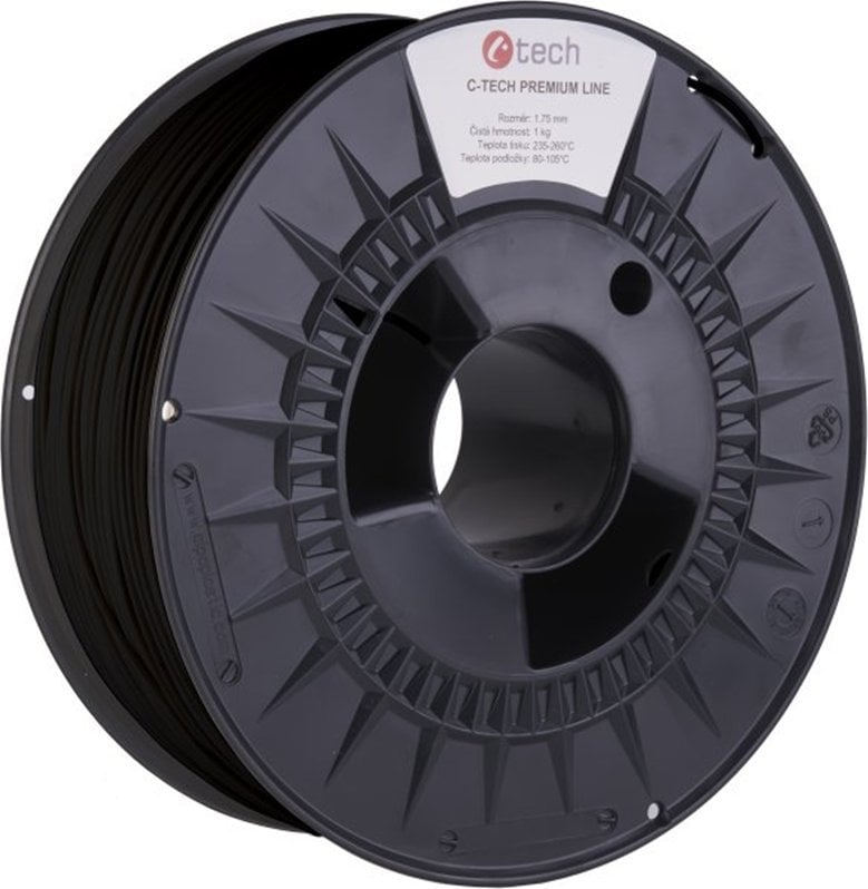 C-Tech Nawój filamentowy (filament) PREMIUM LINE, PLA, czarny transportowy, RAL9017, 1,75mm, 1kg