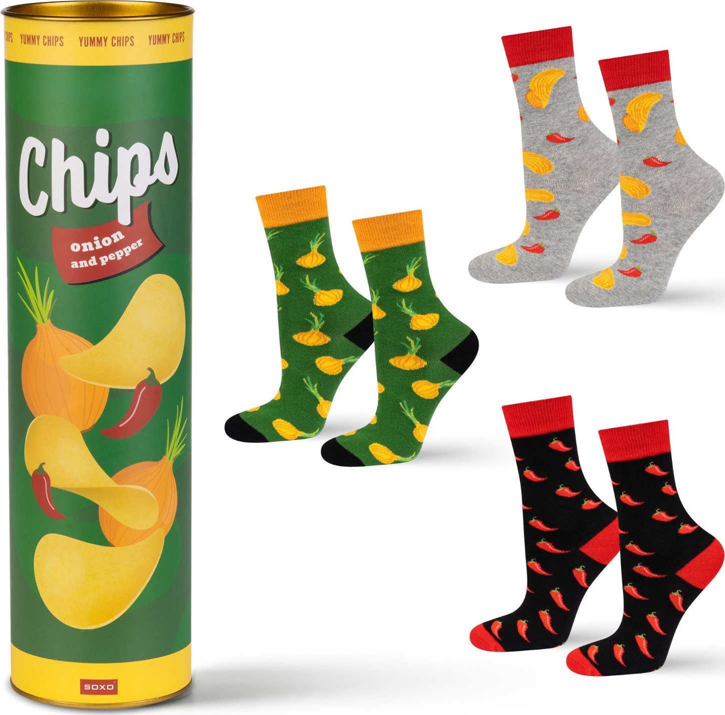 Soxo Zestaw 3x Męskie Damksie Skarpetki kolorowe Chips na prezent 4045
