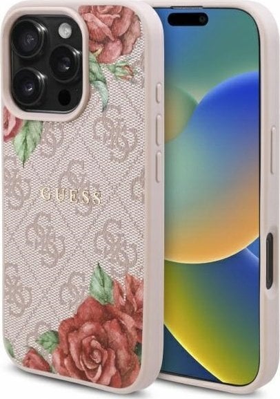 Guess GUHMP16LP4ROPEMCP iPhone 16 Pro 6.3" różowy/pink hardcase 4G Flowers Print MagSafe