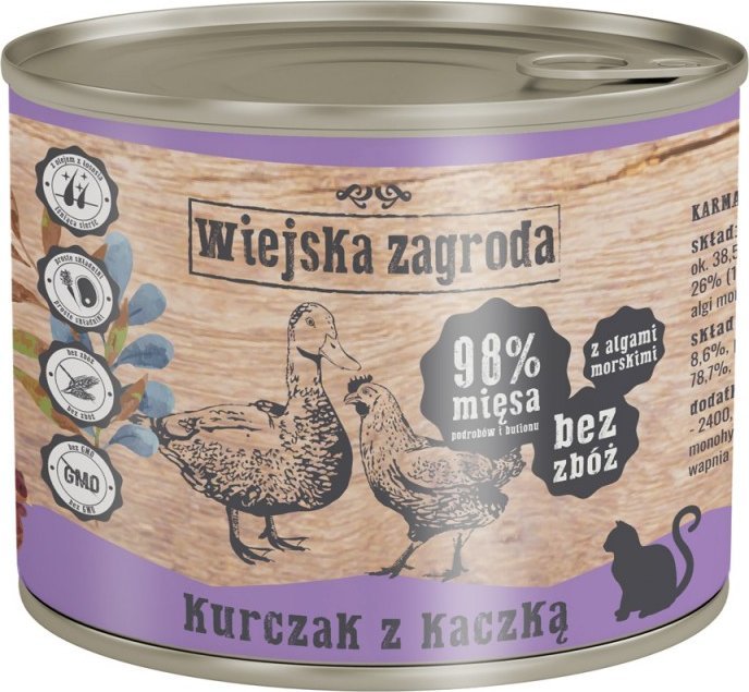 Wiejska Zagroda Karma mokra dla kota Kurczak z kaczką (dorosły) 200g