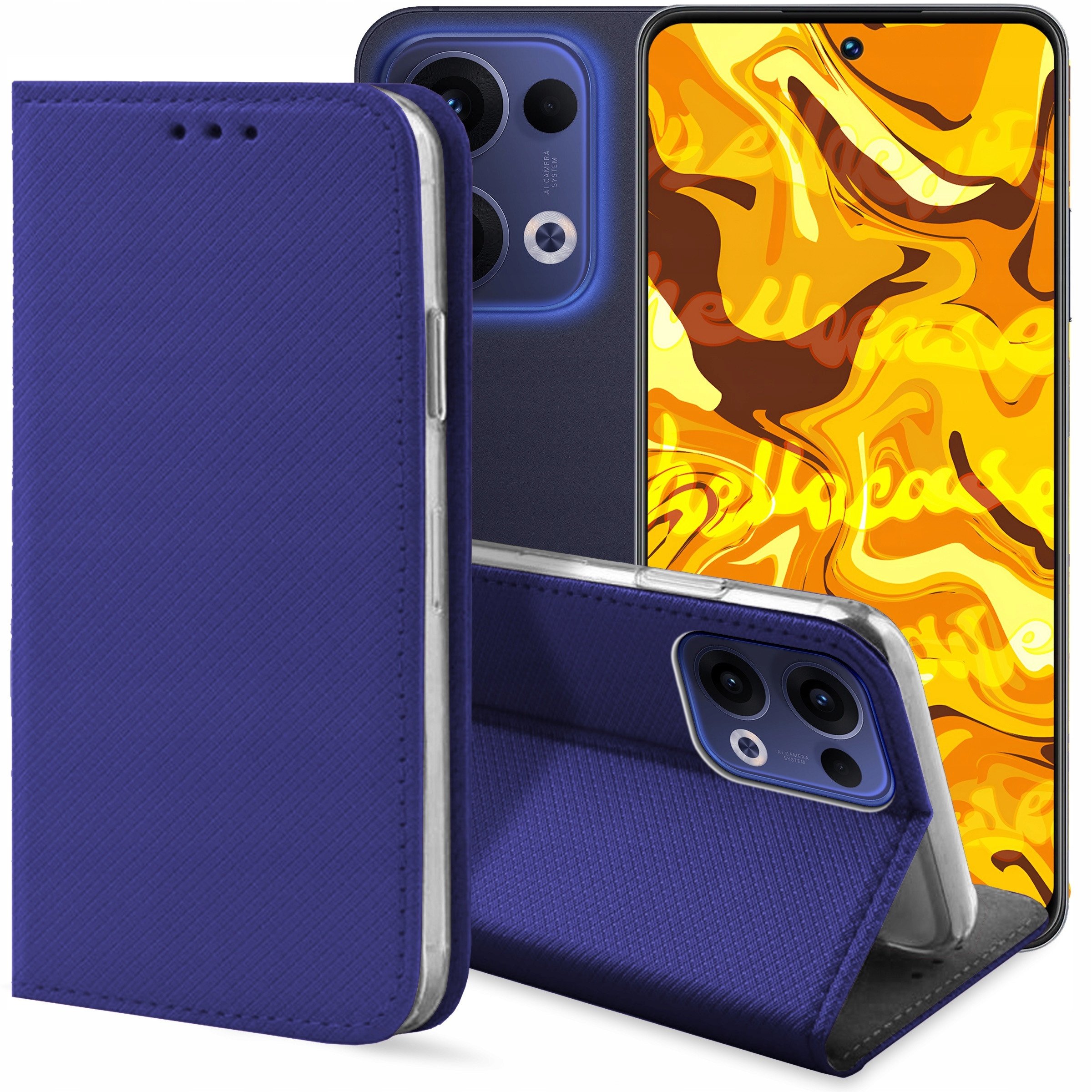 ETUI Z KLAPKĄ DO OPPO RENO13 5G GRANATOWE MAGNETYCZNE ZAMYKANE KABURA CASE