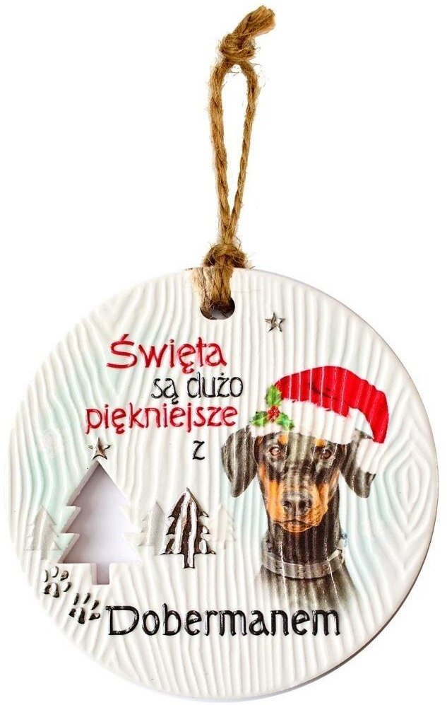 Zawieszka ceramiczna Boże Narodzenie Doberman