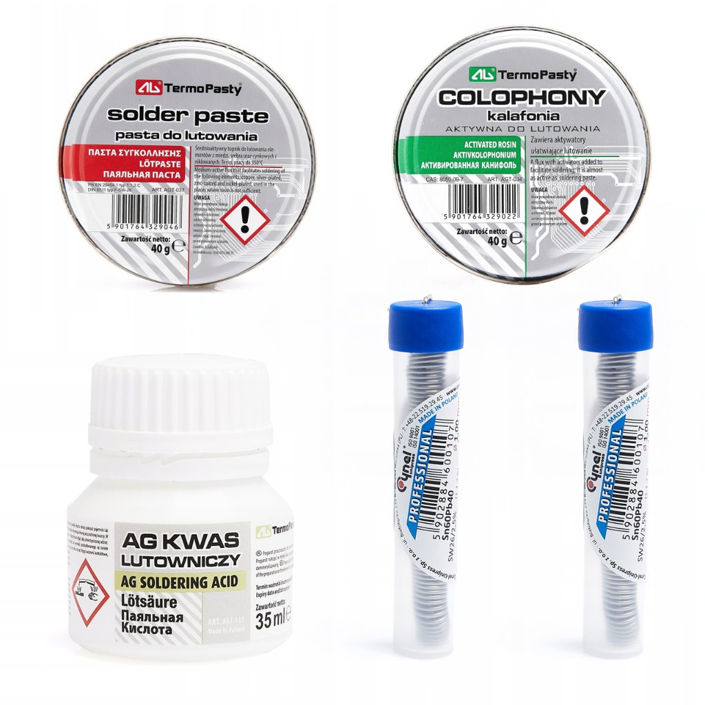 AG Zestaw do Lutowania 2x Cyna Kalafonia Kwas Pasta Niezbędnik Elektronika