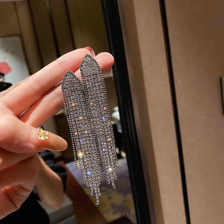 Hedo Kolczyki długie wiszące nitki kryształki - srebrne