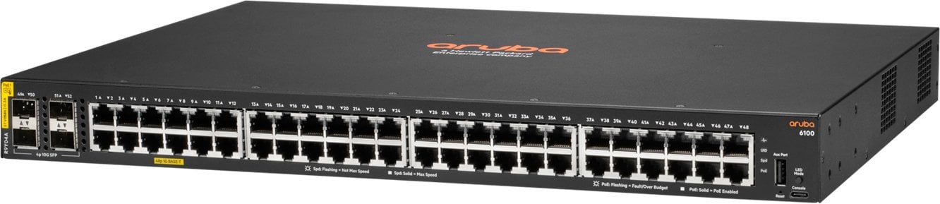 HPE Aruba Networking CX 6100 48G Class4 PoE 4SFP+ 740W Switch - Switch - L3 - managed - 48 x 10/100/1000 (PoE+) + 4 x 1 Gigabit/10 Gigabit SFP+ (Uplin