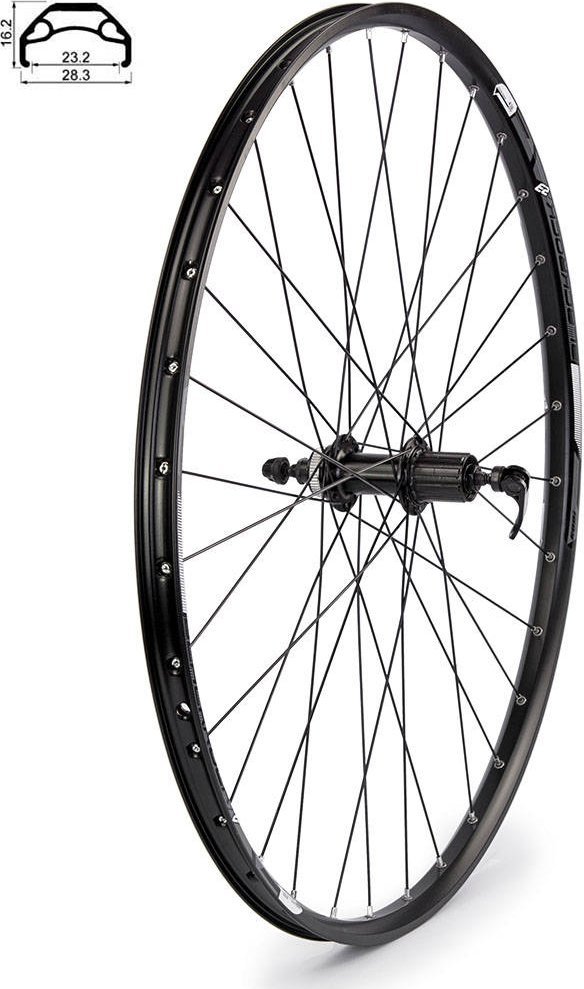 Rodi Koło tylne 28"-29" obręcz Rodi BlackRock piasta Shimano HB-TX505 kaseta 8-9-10 rzędów hamulec tarczowy CenterLock czarne Uniwersalny