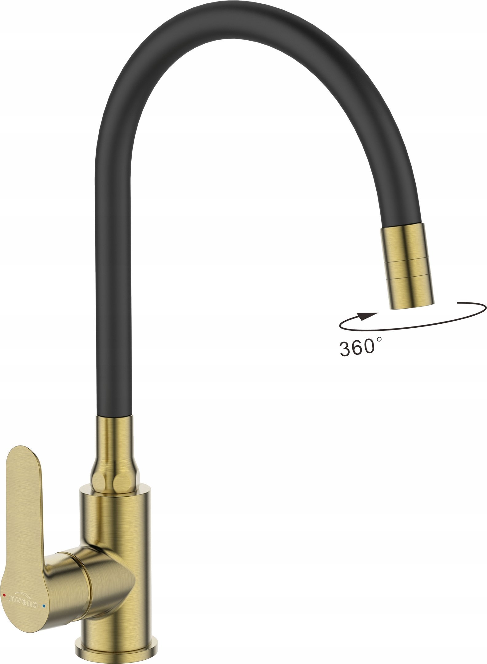 Sink mixer INVENA KSANTI PLUS, with 360deg rotating spout, polished gold color.