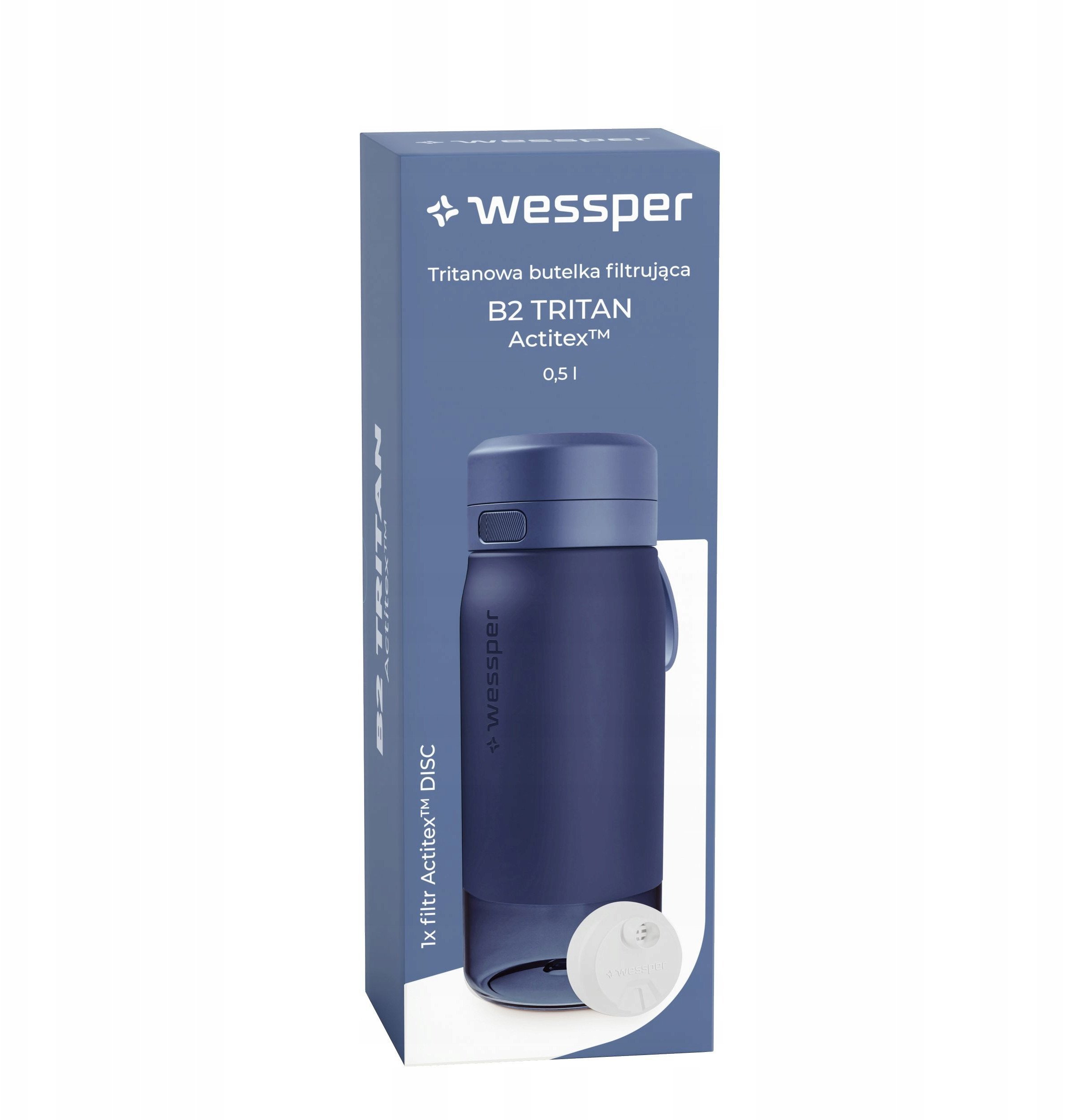 Butelka filtrująca Wessper B2 TRITAN Actitex™ 500ml Blue (WES273-500-BL_K)