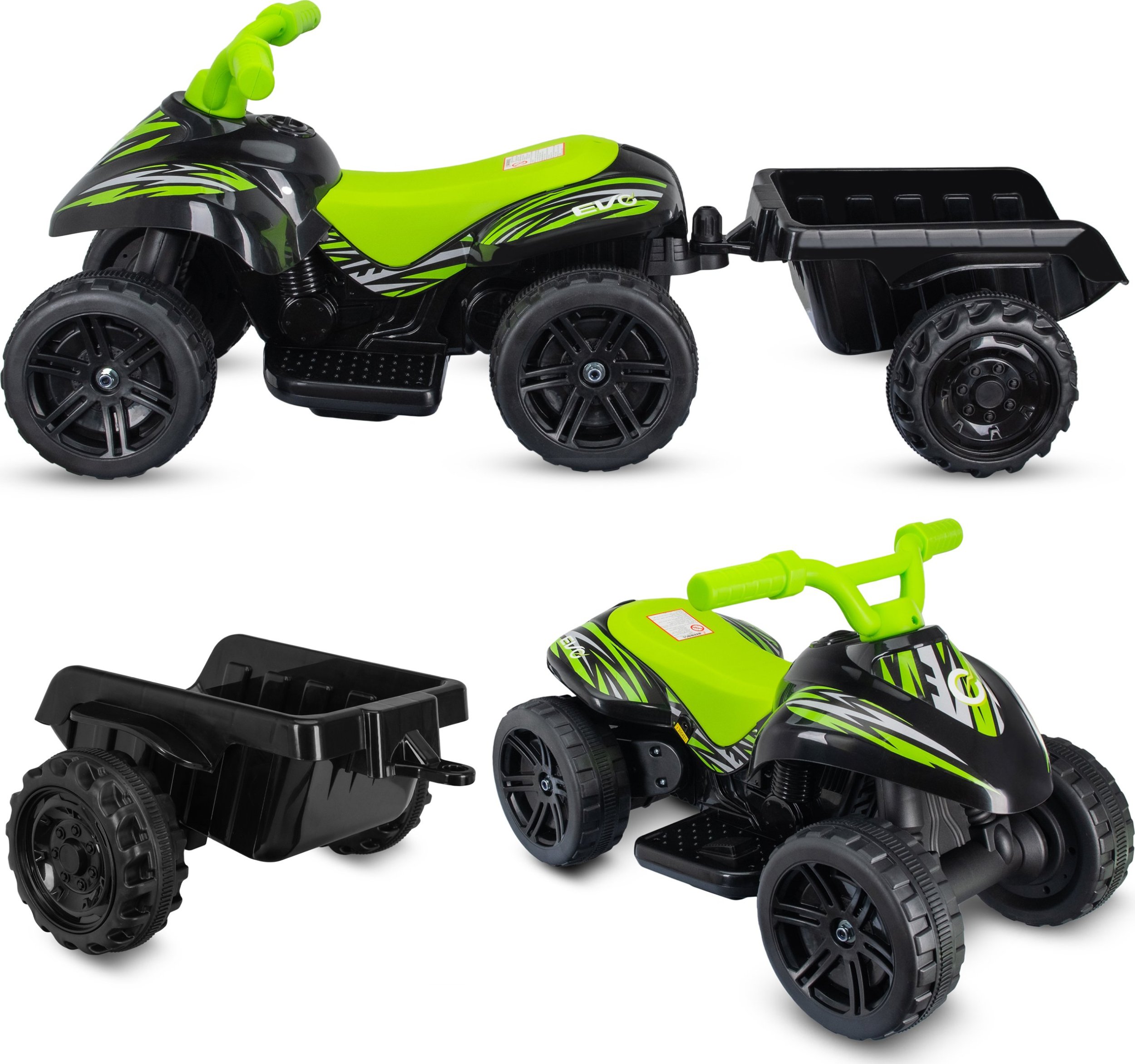 Coil Coil quad mini na akumulator dla dzieci elektryczny pojazd z przyczepką zielony