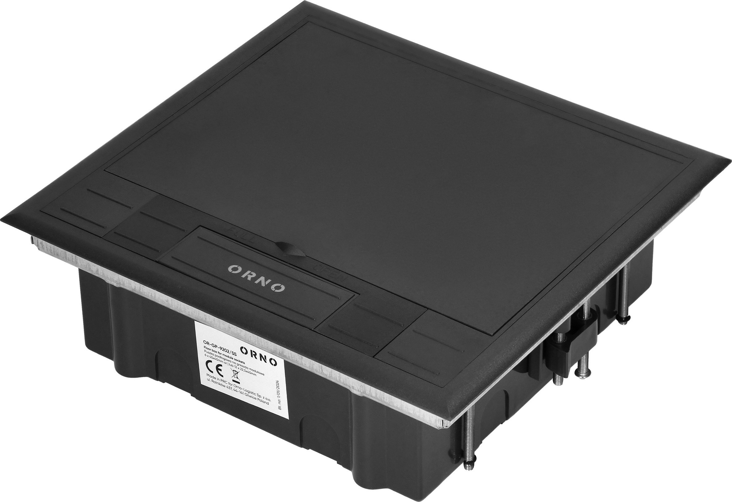 Orno Puszka podłogowa na gniazda modułowe 6 x 45x45mm lub 12 x 22,5x45mm, pokrywa: plastik, czarna