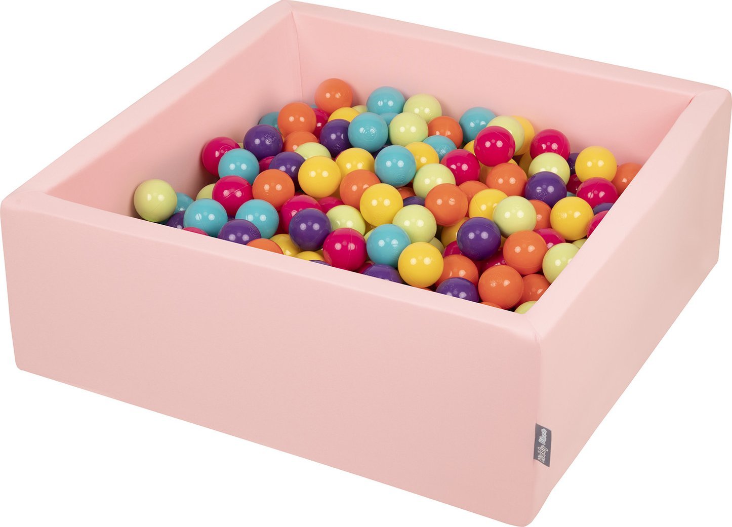 KiddyMoon KiddyMoon Bllebad 90x30cm/300 Blle 7Cm Bllepool mit bunten Bllen fr Babys Kinder Quadrat, rosa:h.grn/gelb/trkis/orange/d.pink/violet