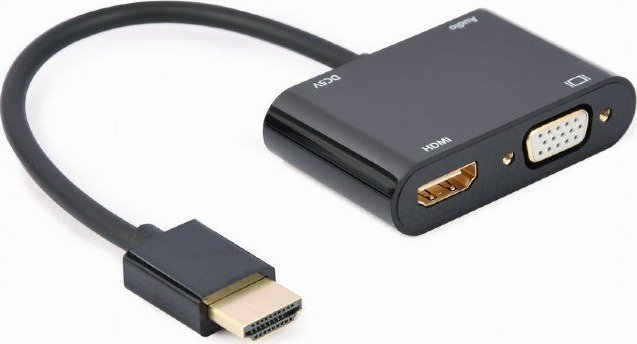 Adapter AV Gembird HDMI - HDMI + D-Sub (VGA) + Jack 3.5mm czarny (A-HDMIM-HDMIFVGAF-01)