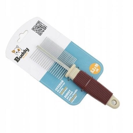 Grzebień dla zwierząt, z rączką, dwustronny, bordo/biały, 5,2 x 19 cm