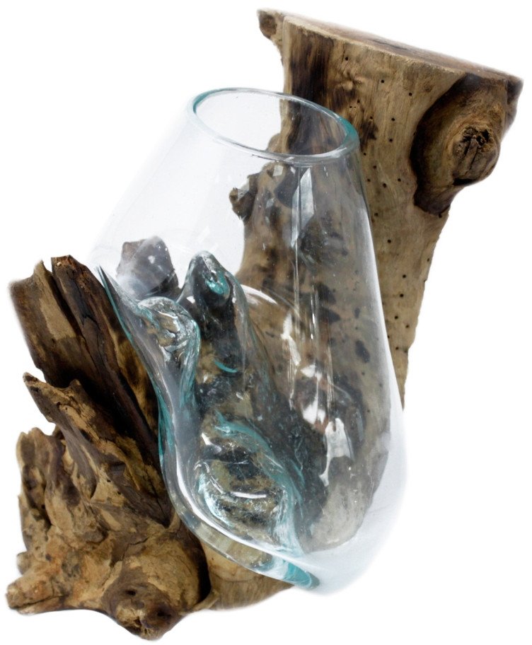 Szklany Wazon Wtopiony w Drewno - Wiszący Wazon