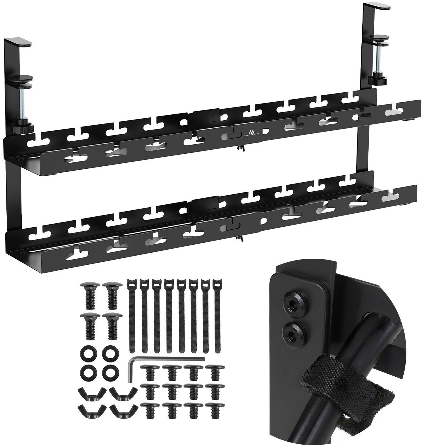 Organizer podbiurkowy na kable Maclean, max. obciążenie 5kg, max. 728mm, 2 poziomy, czarny, MC-102 B