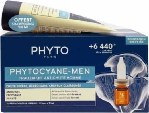 Alkotest PHYTO_SET Cyane Men Anti-Loss Treatment szampon przeciw wypadaniu włosów 100ml + ampułki do włosów 12 x 3,5ml