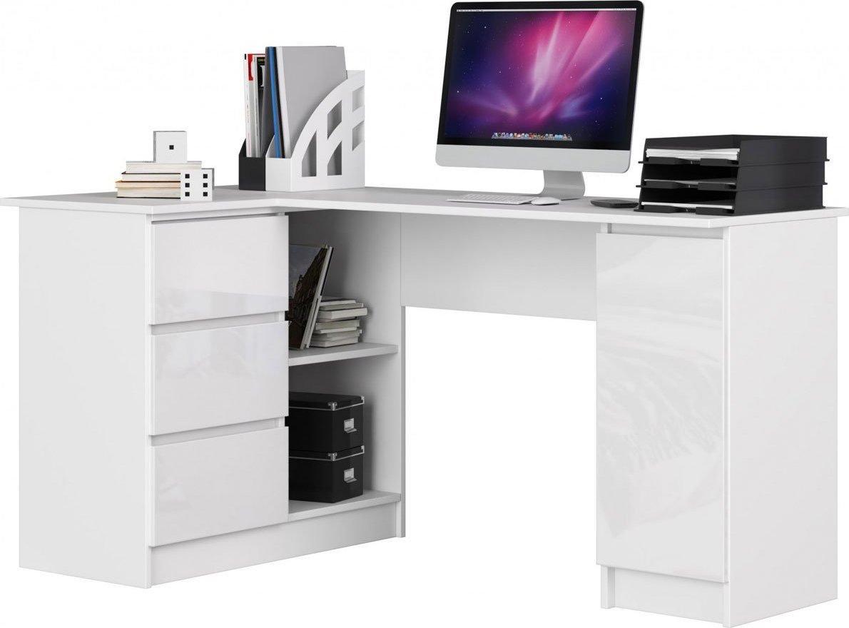 Elior Białe biurko do pracy połysk lewostronne - Osmen 5X