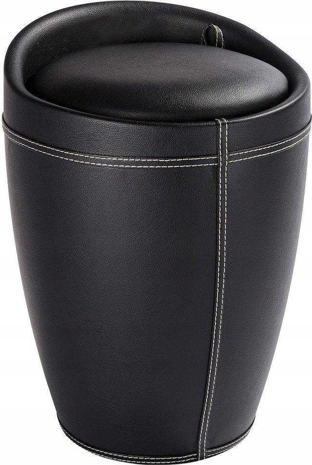 Kosz na pranie Wenko Skórzana pufa CANDY BLACK - kosz na pranie, 2 w 1, WENKO