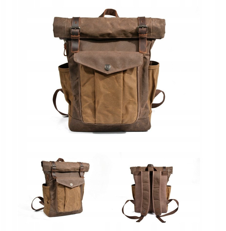 Plecak PODRÓŻNY POJEMNY Vintage Retro MIEJSKI EkoSkóra Brązowy PŁÓCIENNY