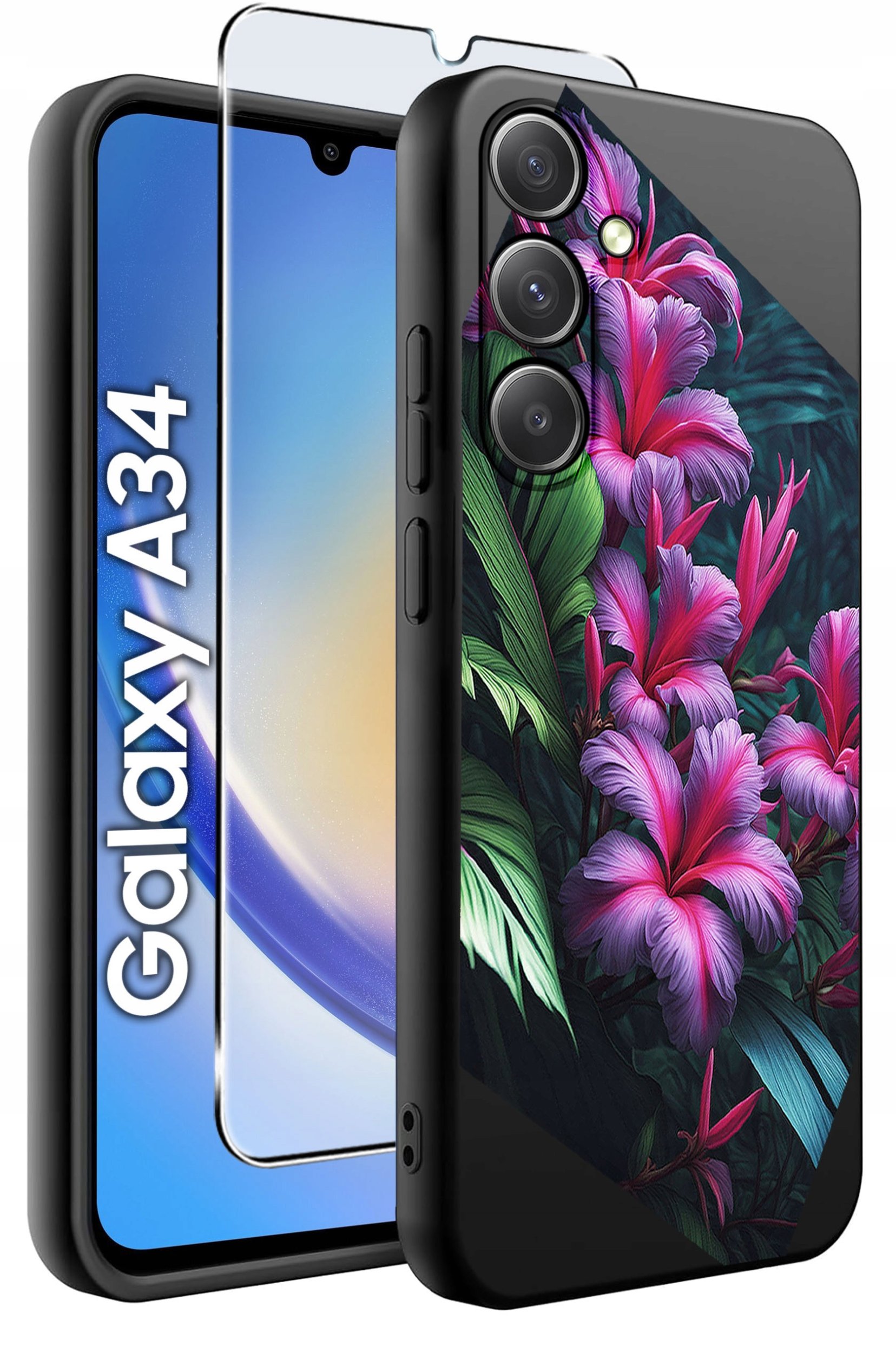 ETUI do Samsung A34 5G WZORY | SILIKONOWE MATT CASE + SZKŁO 9H