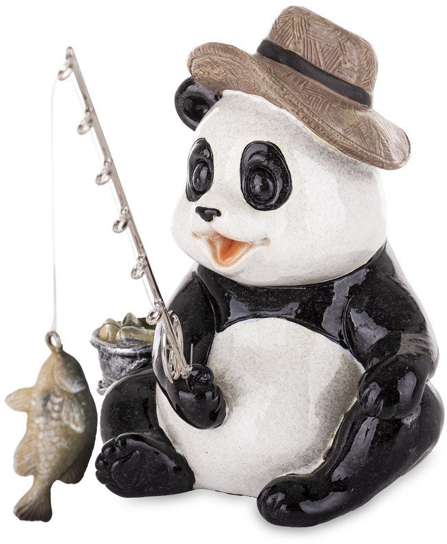 Figurka panda wędkarz Ozdoba z Kapeluszem