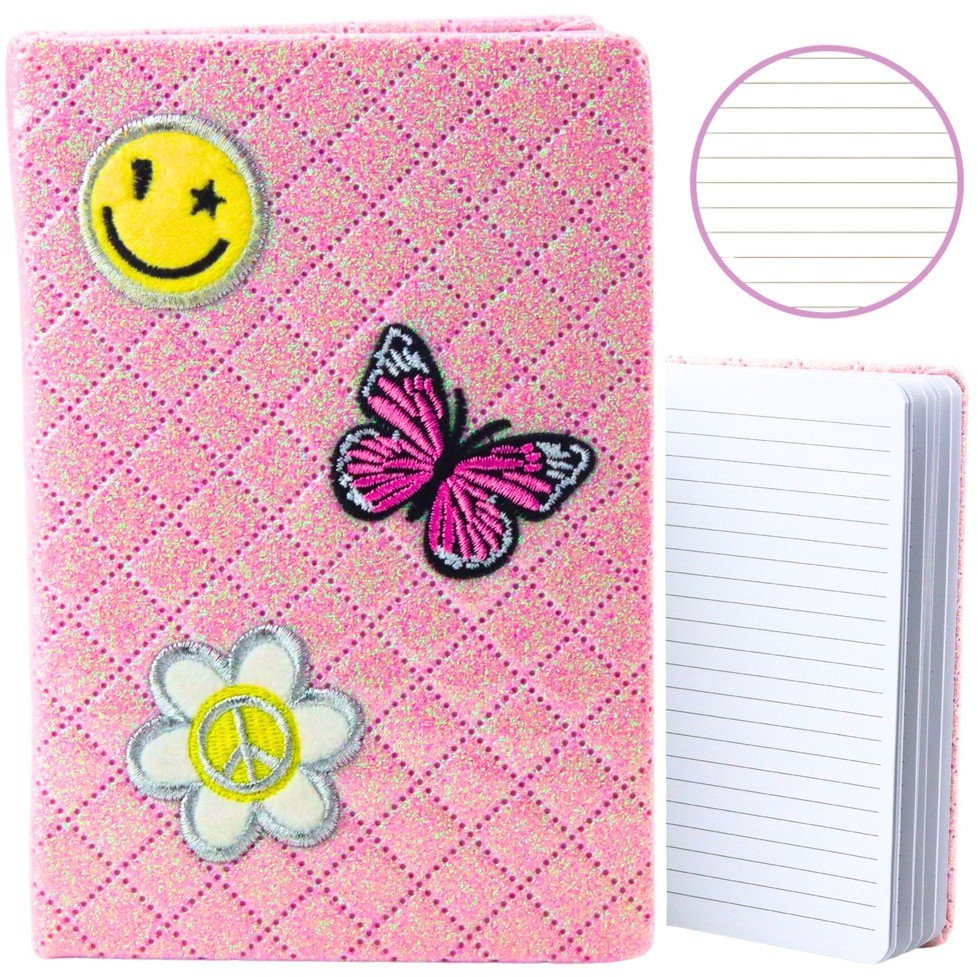 Notatnik W Linie Brokatowy Naszywki Różowy B6 80 Kartek LEAN