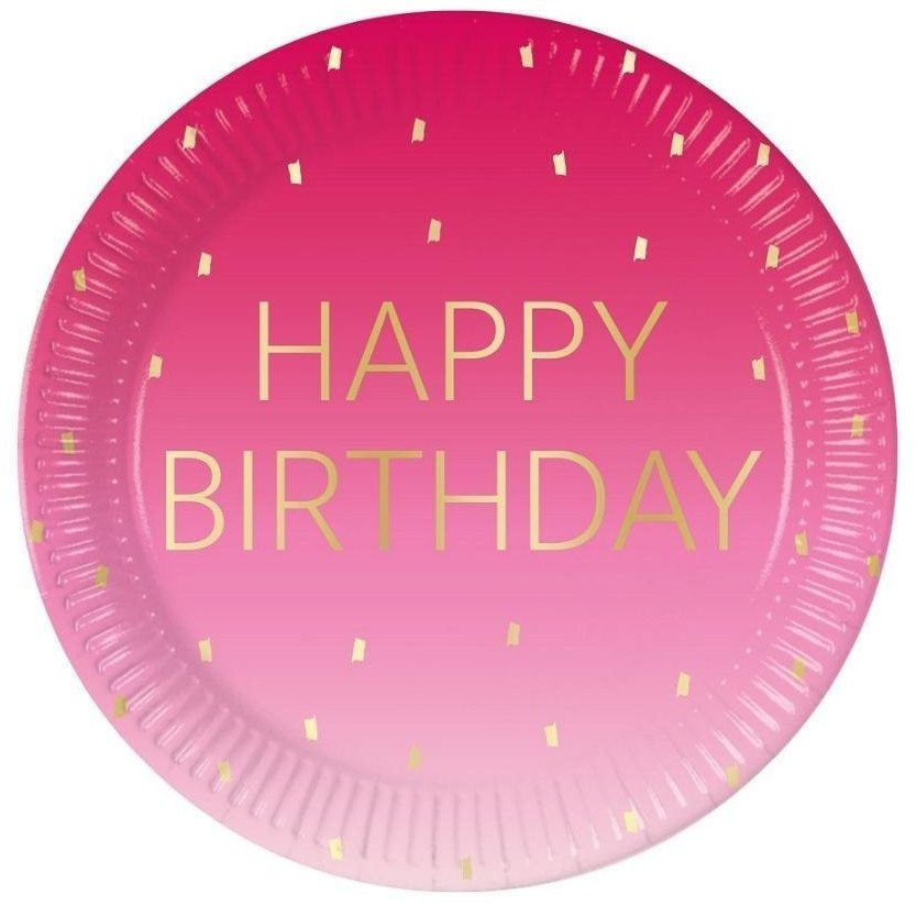 Talerzyki papierowe Pink Happy Birthday 23cm 8szt