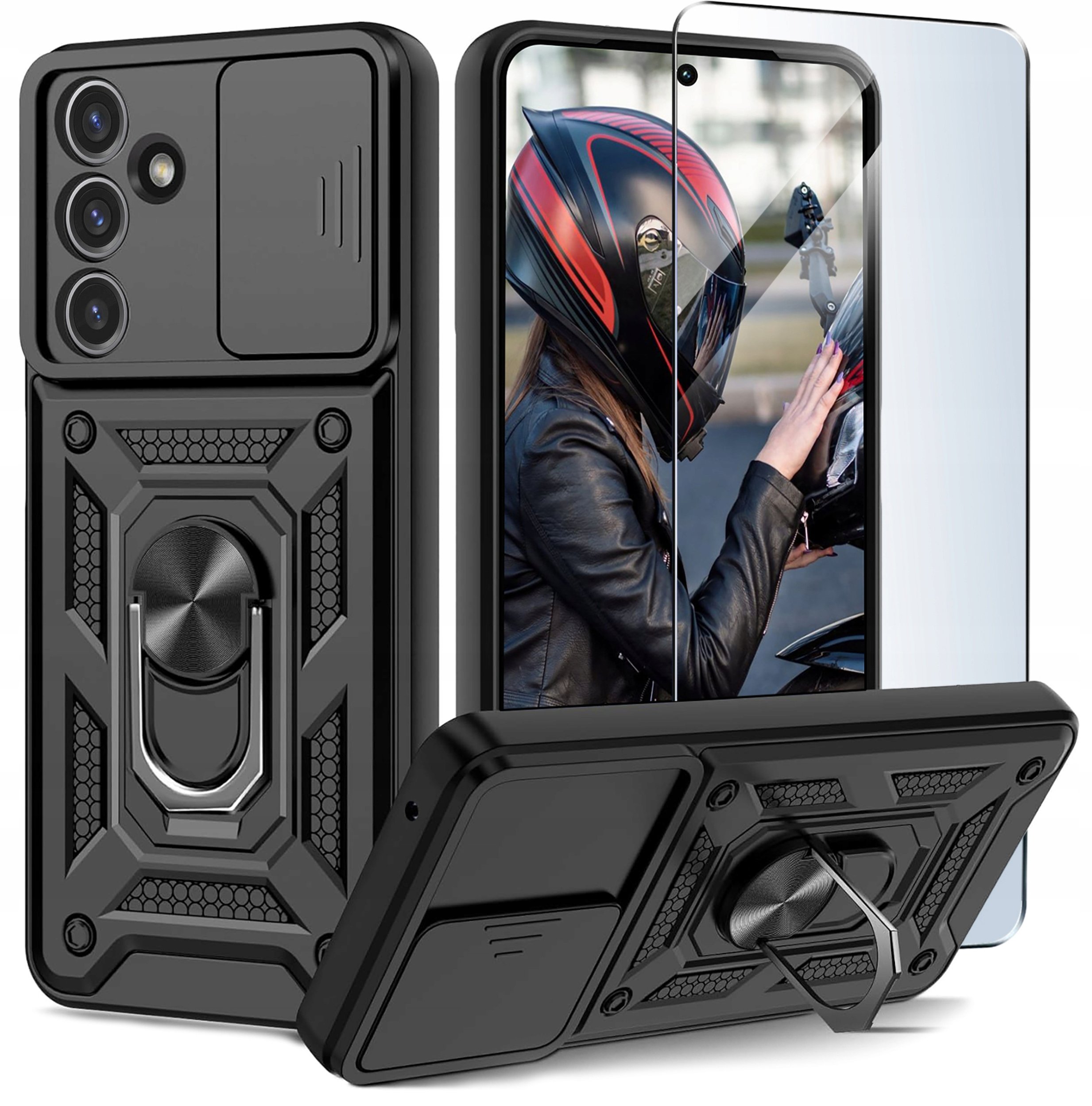 Etui do Samsung Galaxy M35 5G PANCERNE SLIDE RING WZMACNIANE + SZKŁO 9H