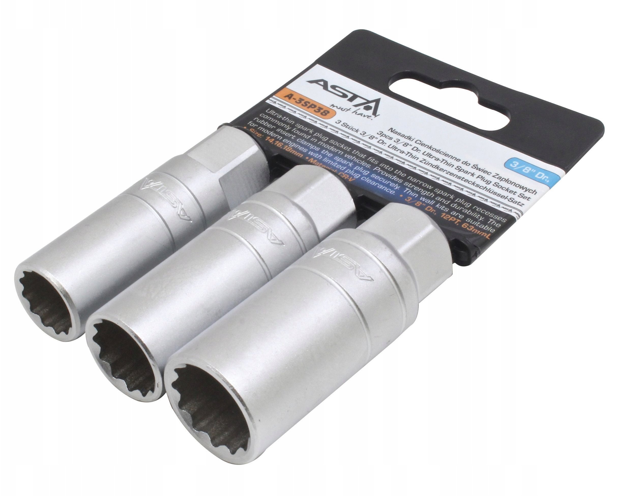 ASTA NASADKI 3/8" CIENKOŚCIENNE DO ŚWIEC ZAPŁONOWYCH 3szt.