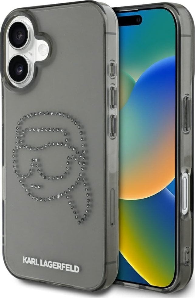 Etui Karl Lagerfeld IML Rhinestones Karl Head do iPhone 16 czarny