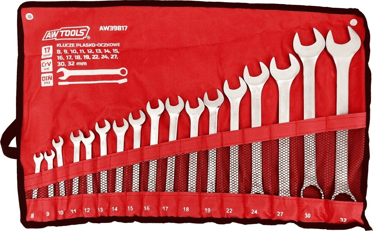 AWTools zestaw kluczy płasko-oczkowych 17 sztuk, 8mm-32mm, matowe (AW39817)