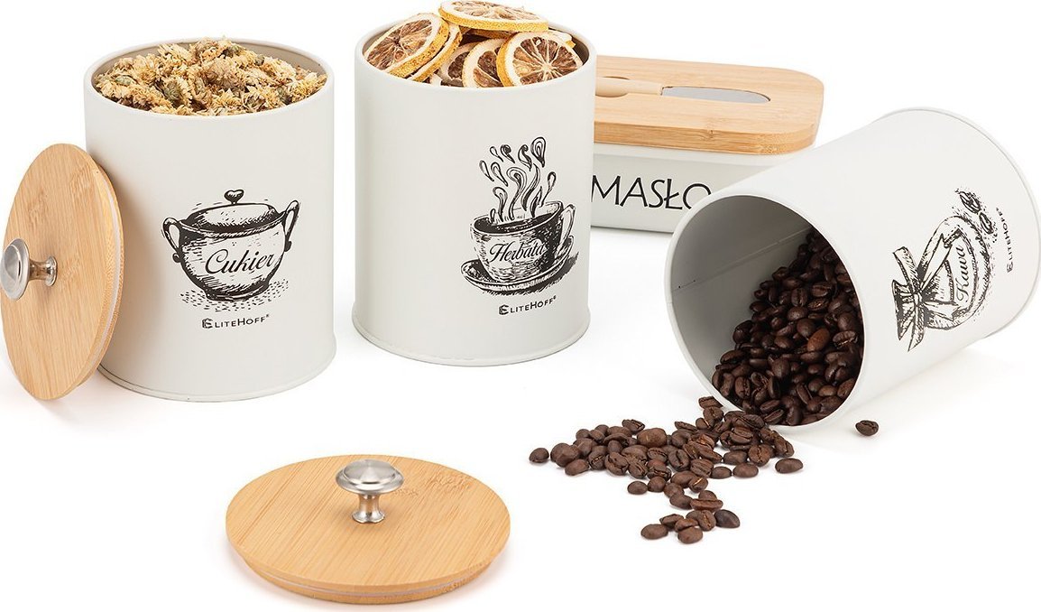 Elitehoff Zestaw 3 Pojemników Kuchennych i Maselniczka (E-6058)