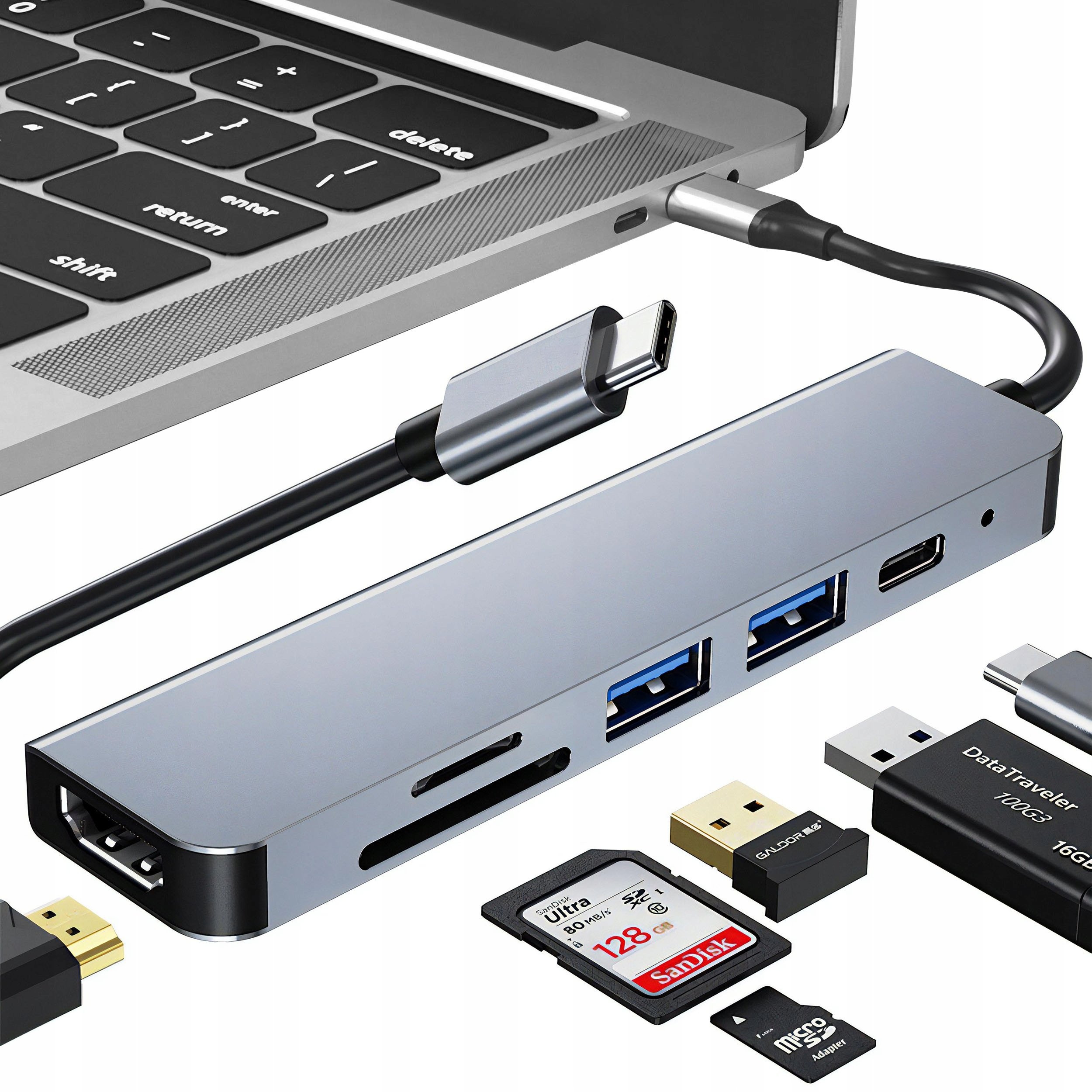 Hub USB Renew Force HUB USB-C KARTY SD TF DO LAPTOPA PRZEJŚCIÓWKA 6 portów