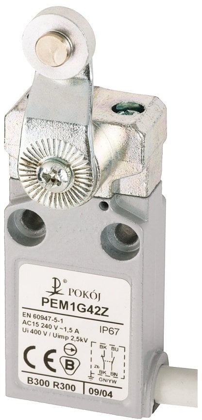 Wyłącznik krańcowy 1R 1Z migowy dźwignia z rolką metalową Ø14 PEM1G42Z A37-A93Z