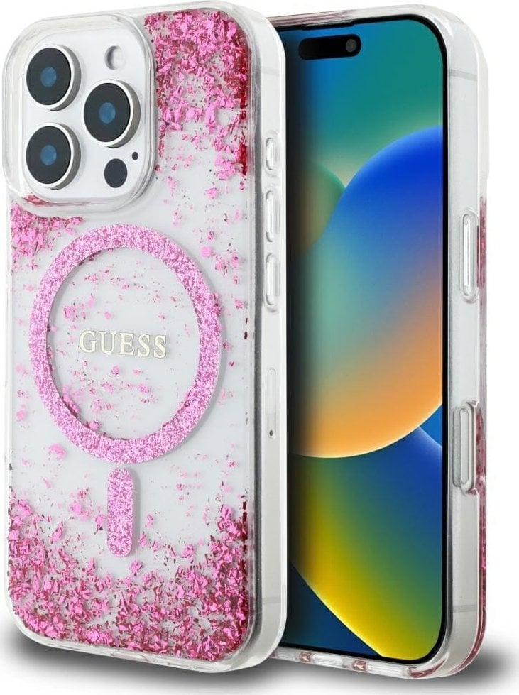 Etui Guess HC Resin Bottom Glitter do iPhone 16 Pro Max MagSafe różowy