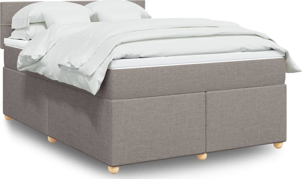 vidaXL vidaXL Łóżko kontynentalne z materacem, taupe, tkanina, 140x190 cm