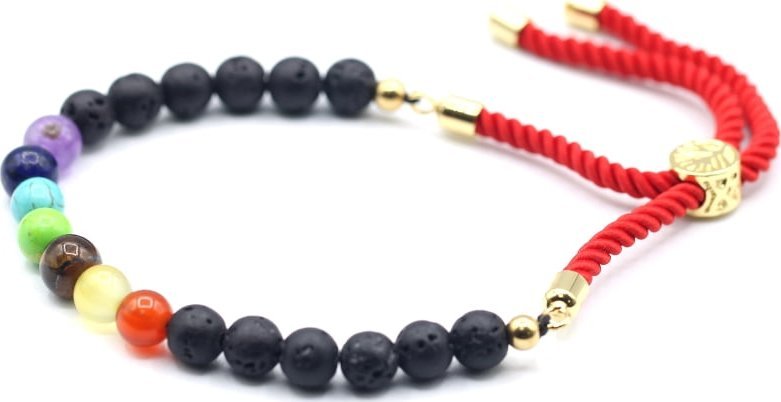 Lovrin Bransoletka sznurkowa - Kamień Wulkaniczny - Złoto