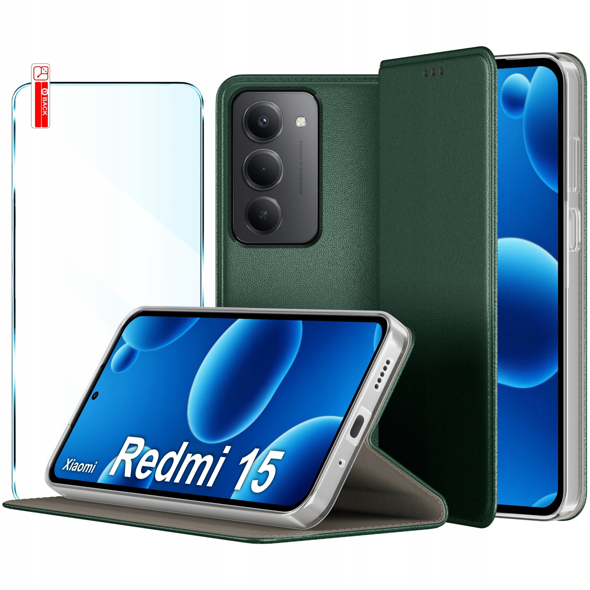 Etui Skórzane Zamykane MAGNETYCZNE CASE do Xiaomi Redmi 15 4G | 5G + SZKŁO