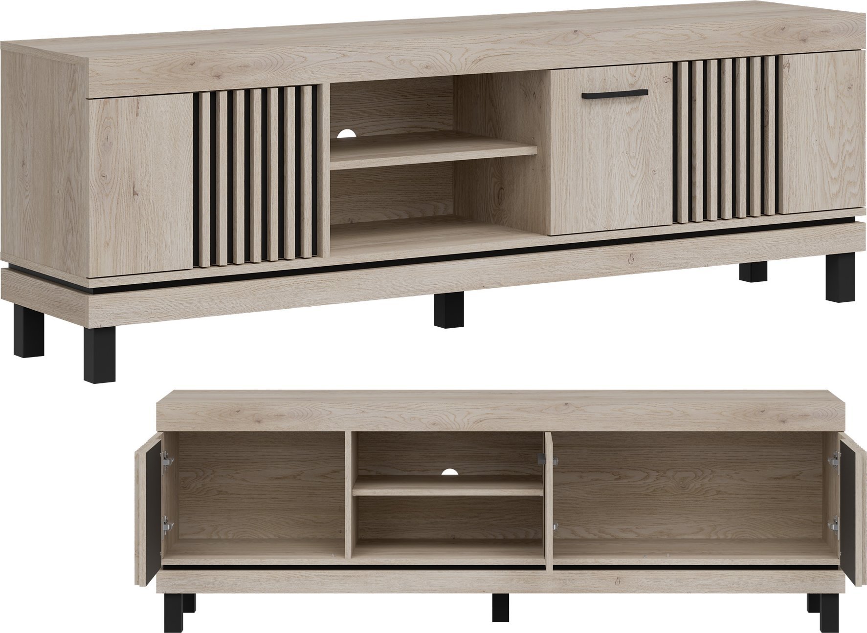 BogFran Szafka RTV stojąca do salonu Stolik pod telewizor Dąb Lamele Loft MATI MI02