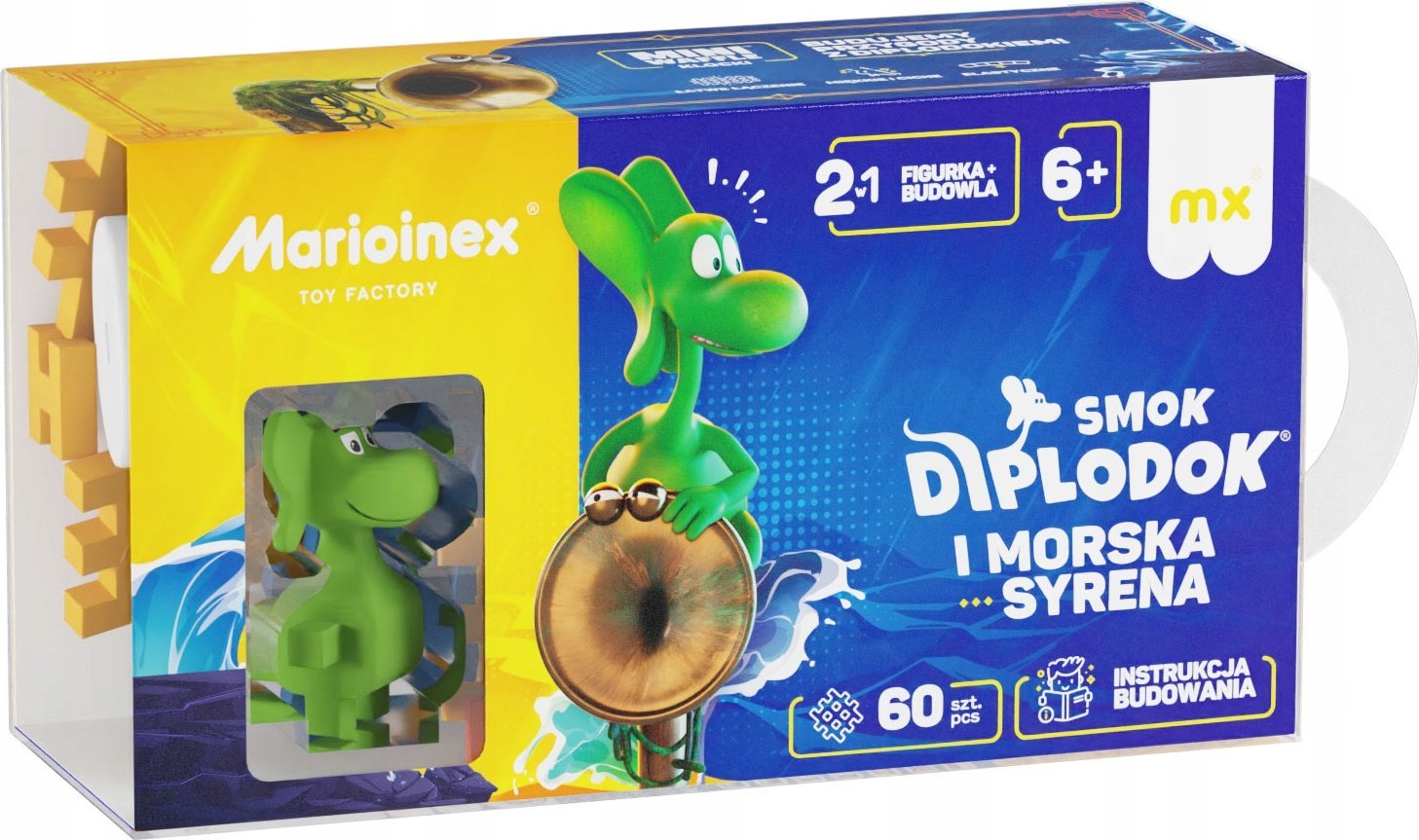 Marioinex Marioinex Waffle Smok DIPLODOK i Morska Syrenka -klocki konstrukcyjne 60 el