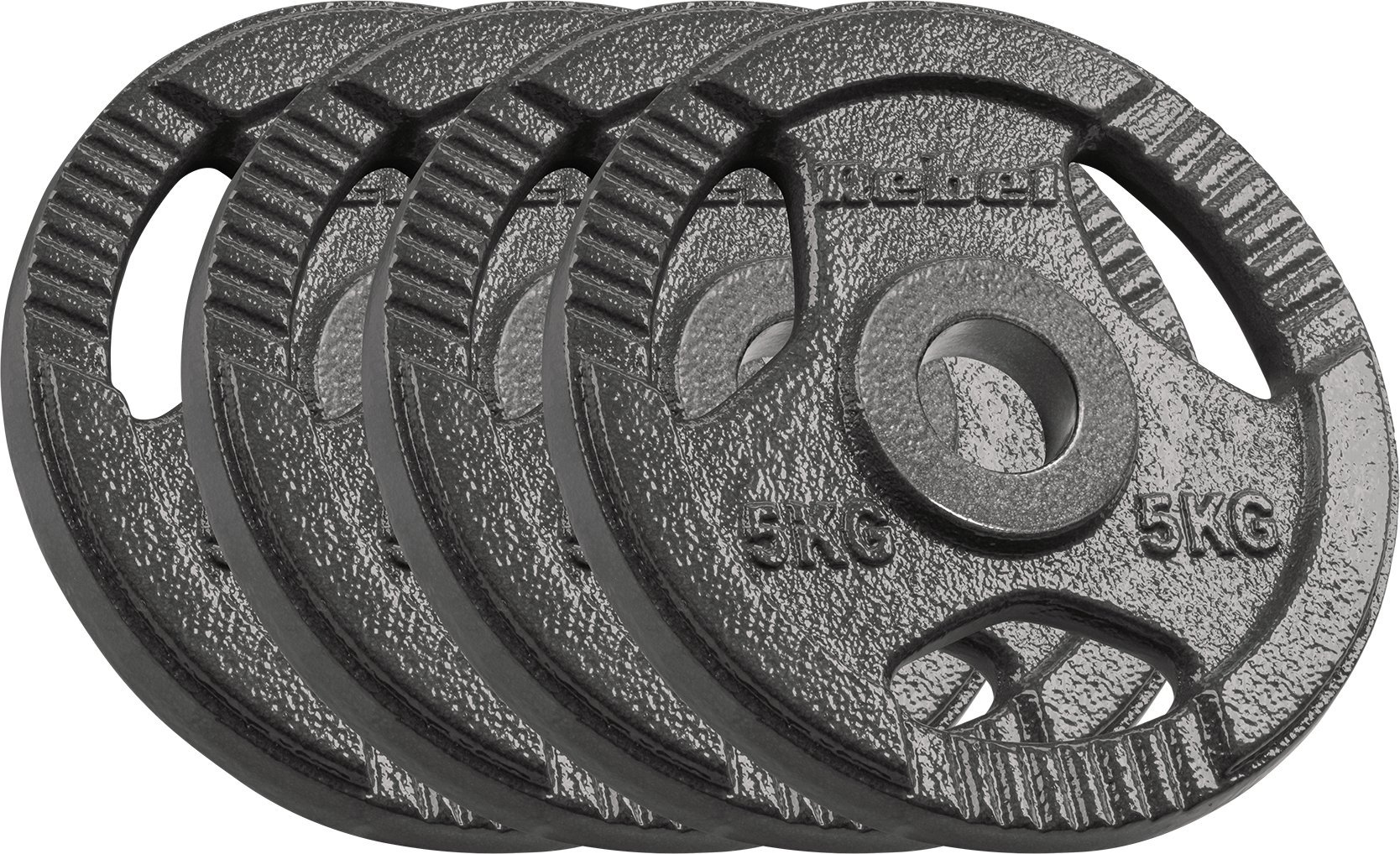 Obciążenie żeliwne olimpijskie zestaw 4x5kg, otwór 51mm, talerz z uchwytami, REBEL ACTIVE