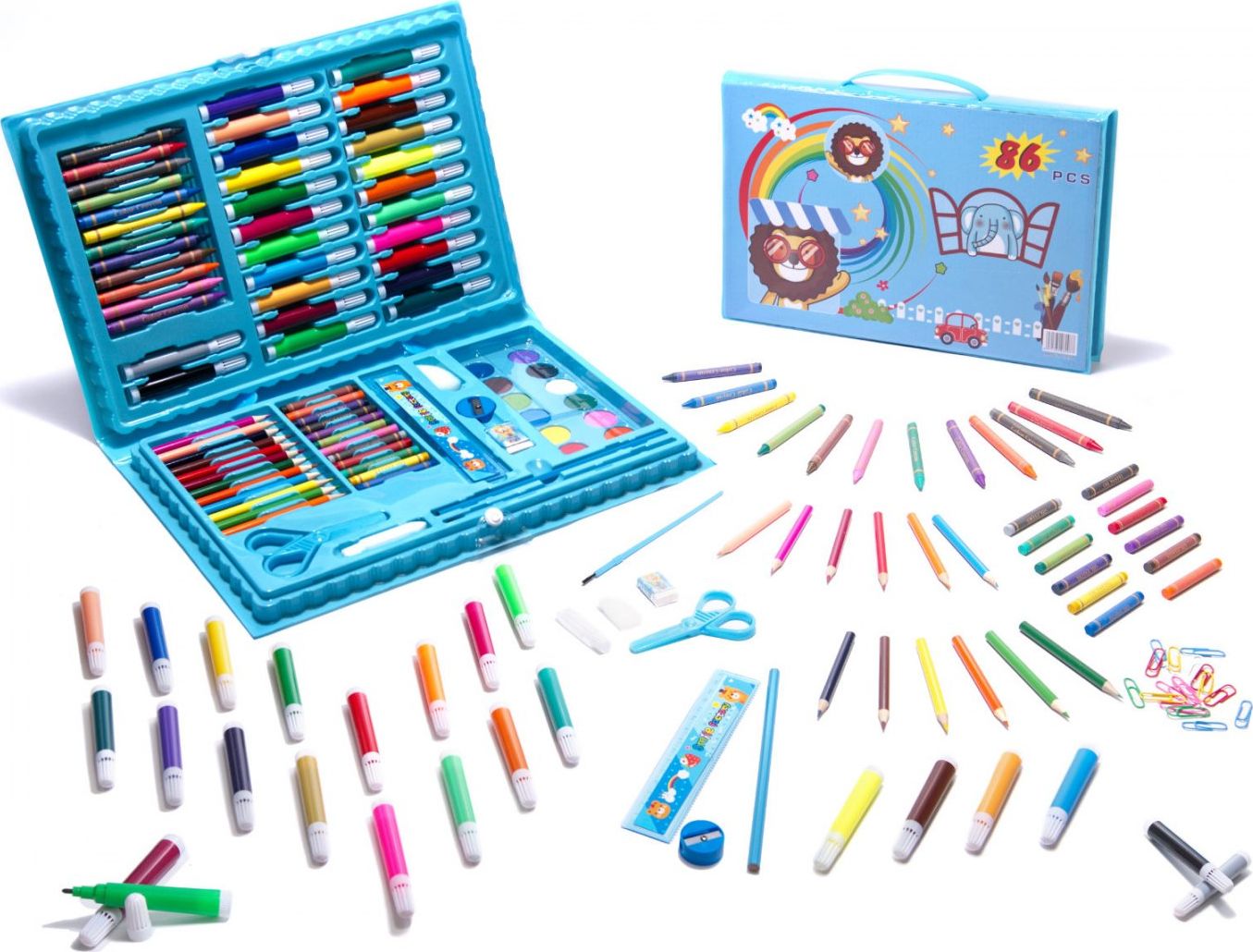 Zestaw plastyczny do malowania w walizce 86el. niebieski