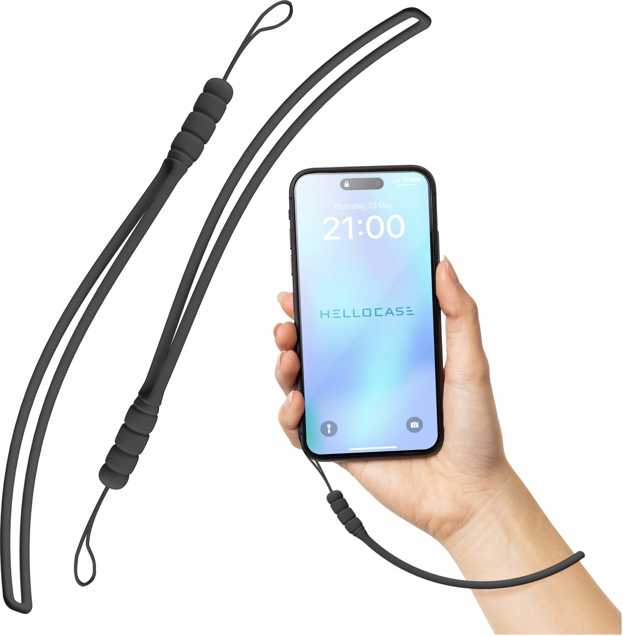 Hello Case Krótka Smycz Zawieszka Smyczka do Telefonu na Nadgarstek Silikonowa Czarna