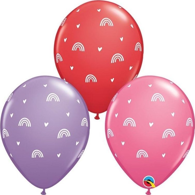Balon z nadrukiem Boho Rainbows&Hearts 28cm 25szt